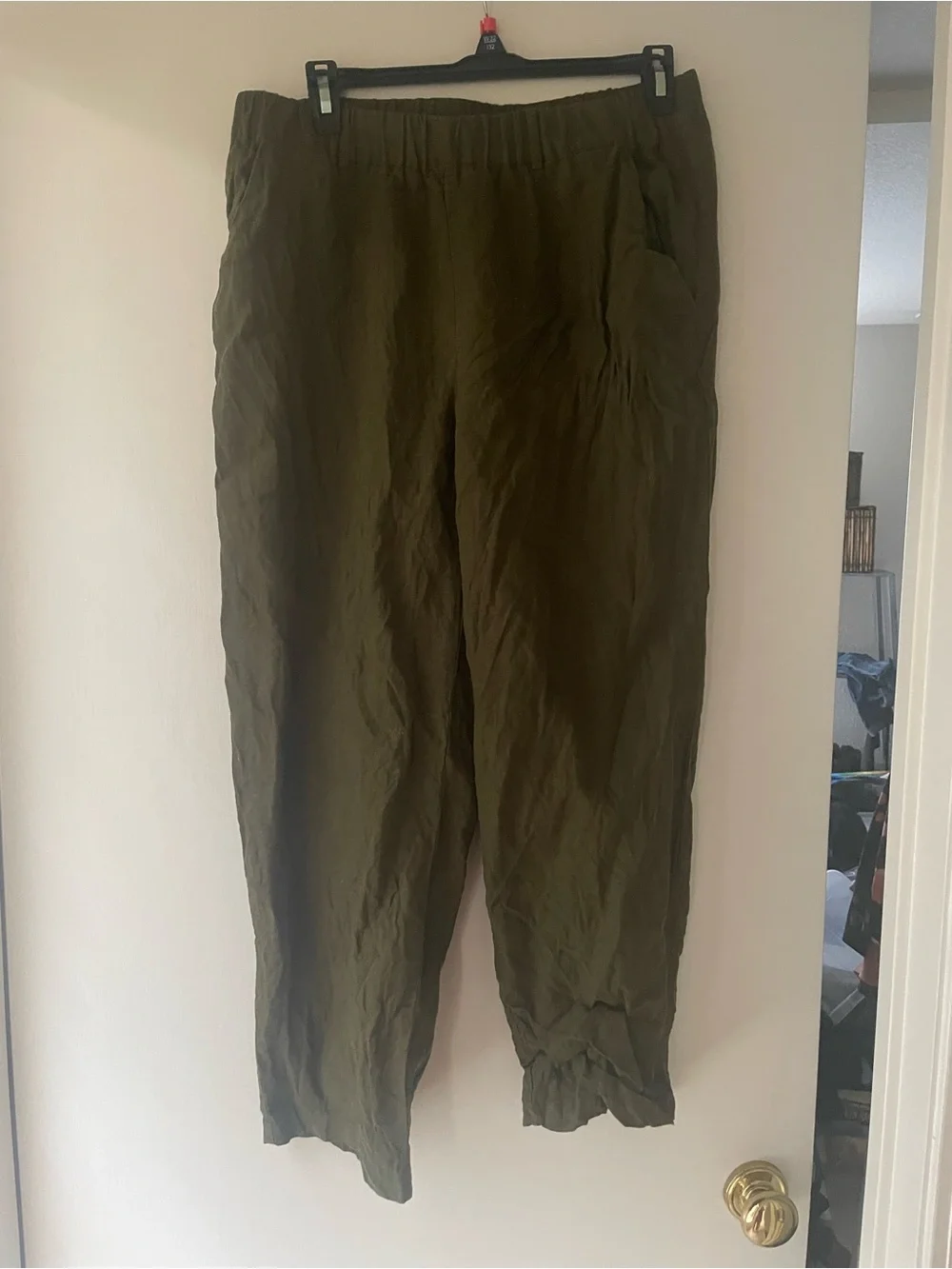 Quince khaki green linen pants